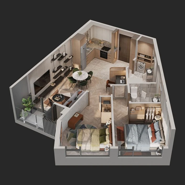 Căn hộ 2PN+1 64 m2